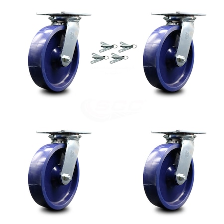 Service Caster 8 Inch Solid Poly Caster Set with Roller Bearings and Swivel Locks SCC SCC-35S820-SPUR-BSL-4